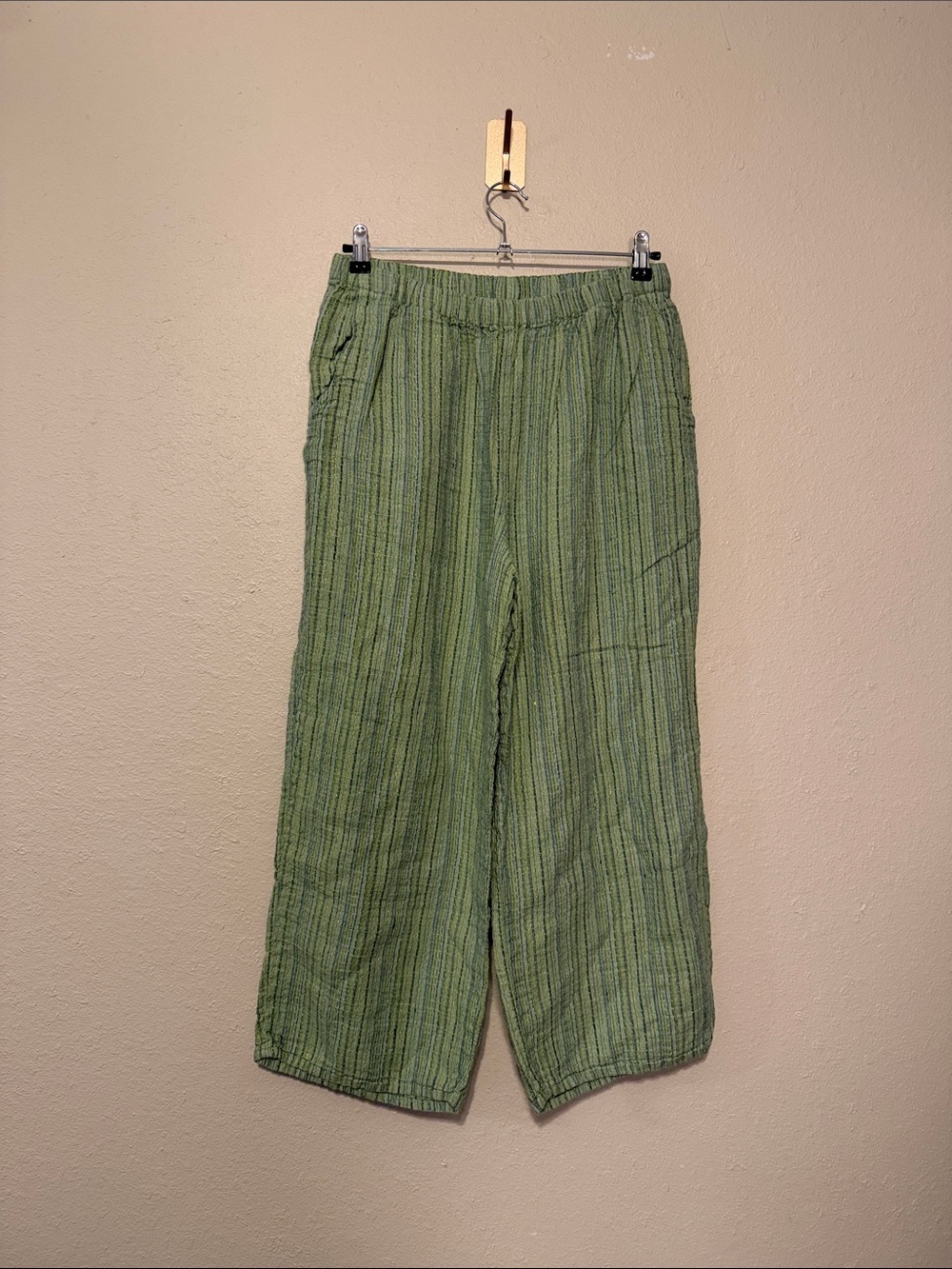 FLAX green linen striped pants Size Medium